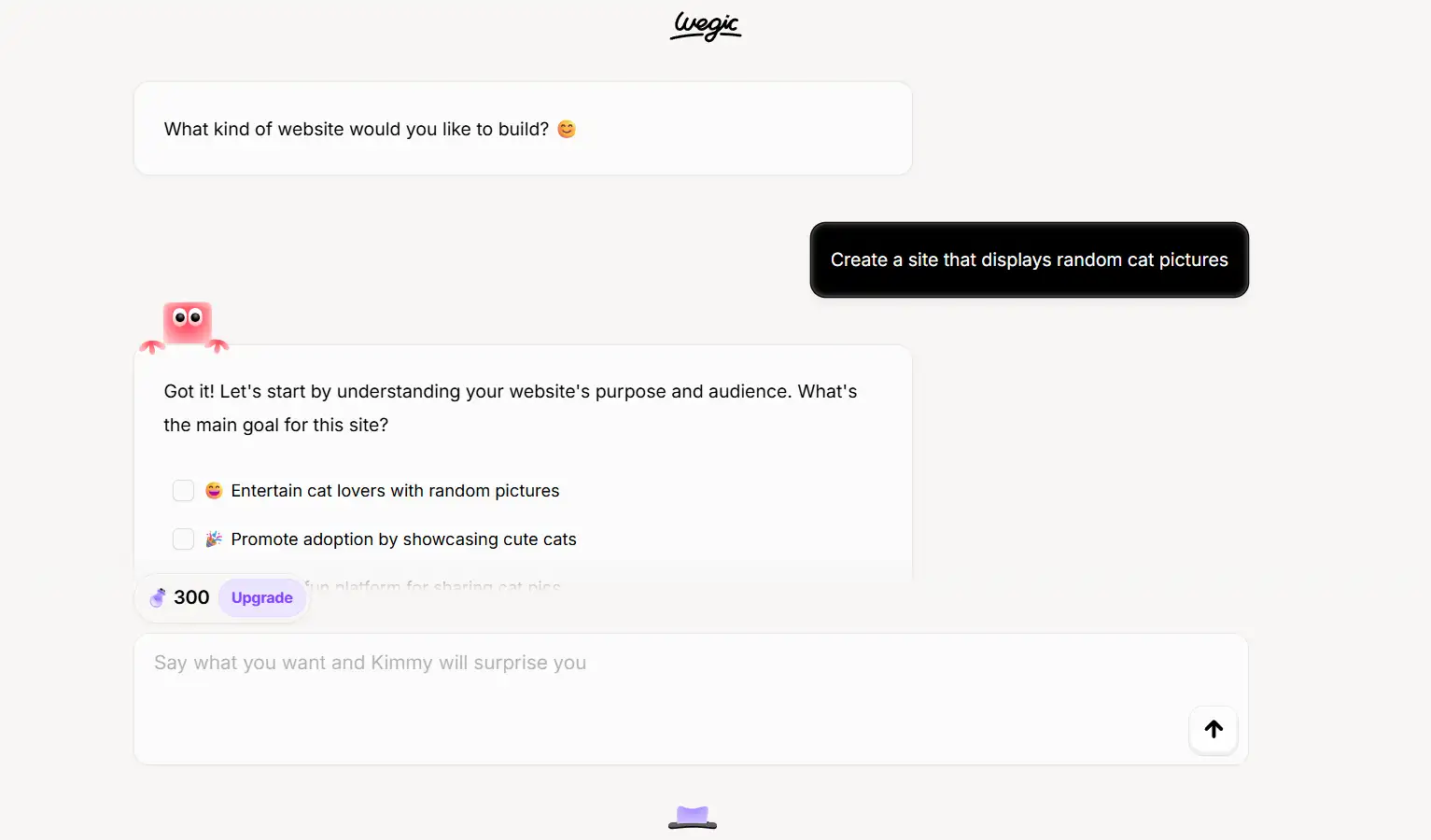 Chatting page on Wegic